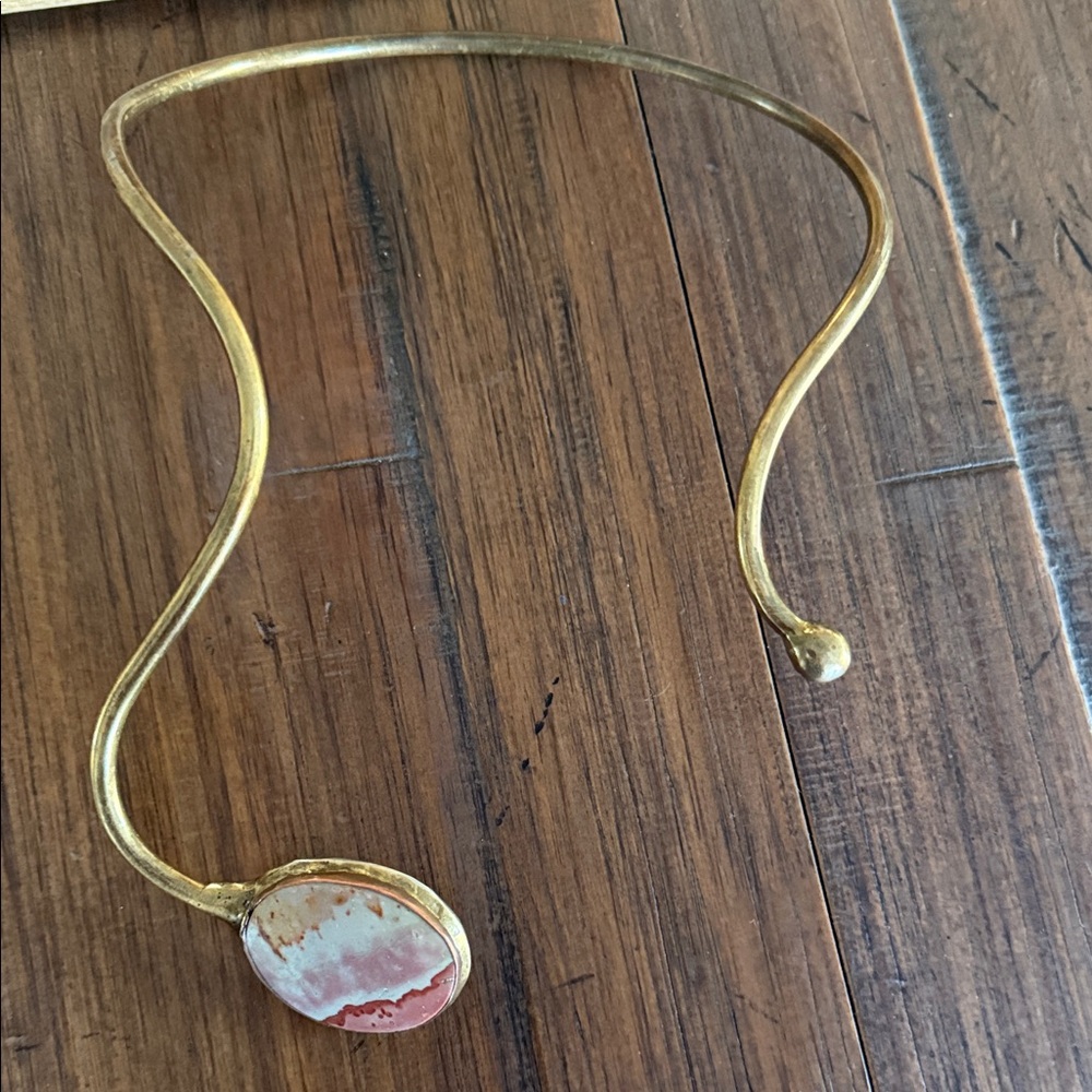 Vintage 1985 Open Collar Necklace…signed by Bill Peglar…brass sterling and stone